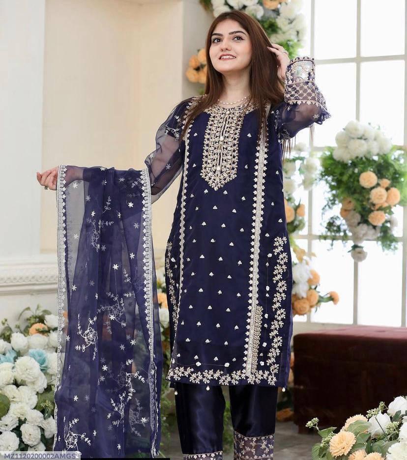 Women's Stitched Organza Embroidered Suit