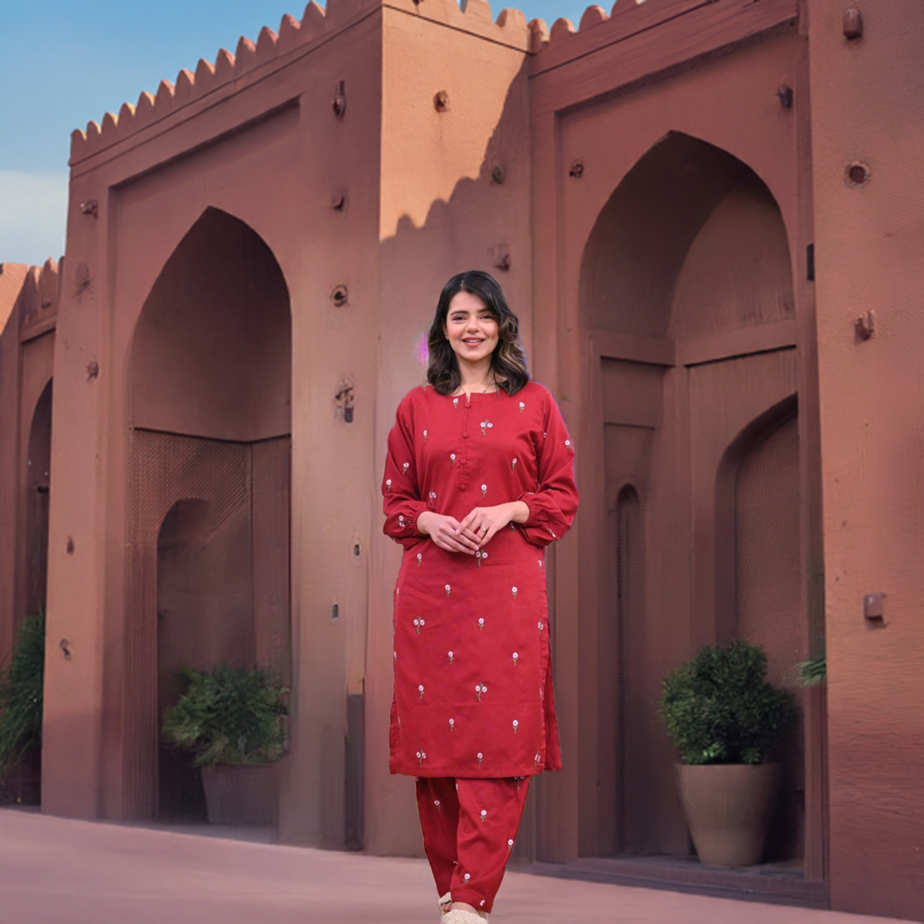 Stunning Women's Embroidered Lawn Shirt And Trouser Set - 2 Pcs